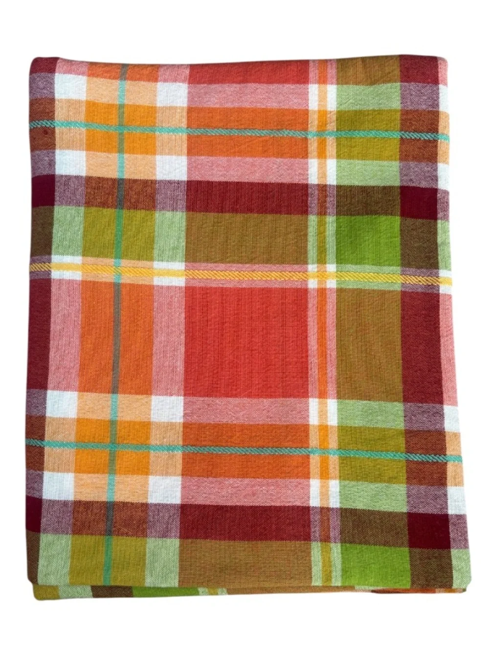 Autumn Tablecloth Fall Plaid Traditional Farmhouse Boho Cottage Tan 110” x 85”